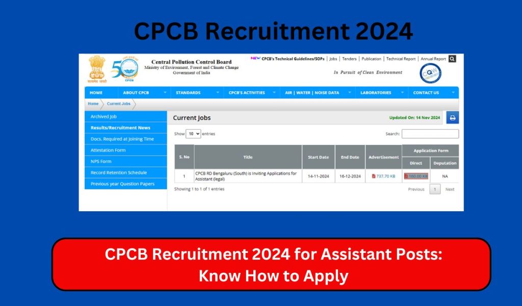 CPCB Recruitment 2024 for Assistant Posts: Know How to Apply