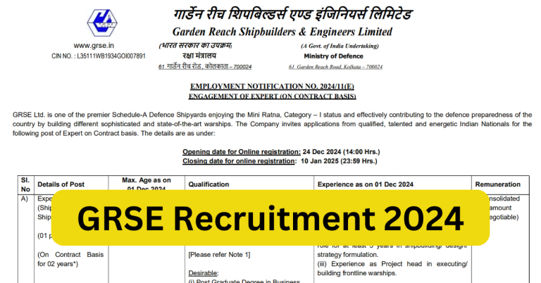 GRSE Recruitment 2024: पात्रता और आवेदन कैसे करें, अभी आवेदन करें