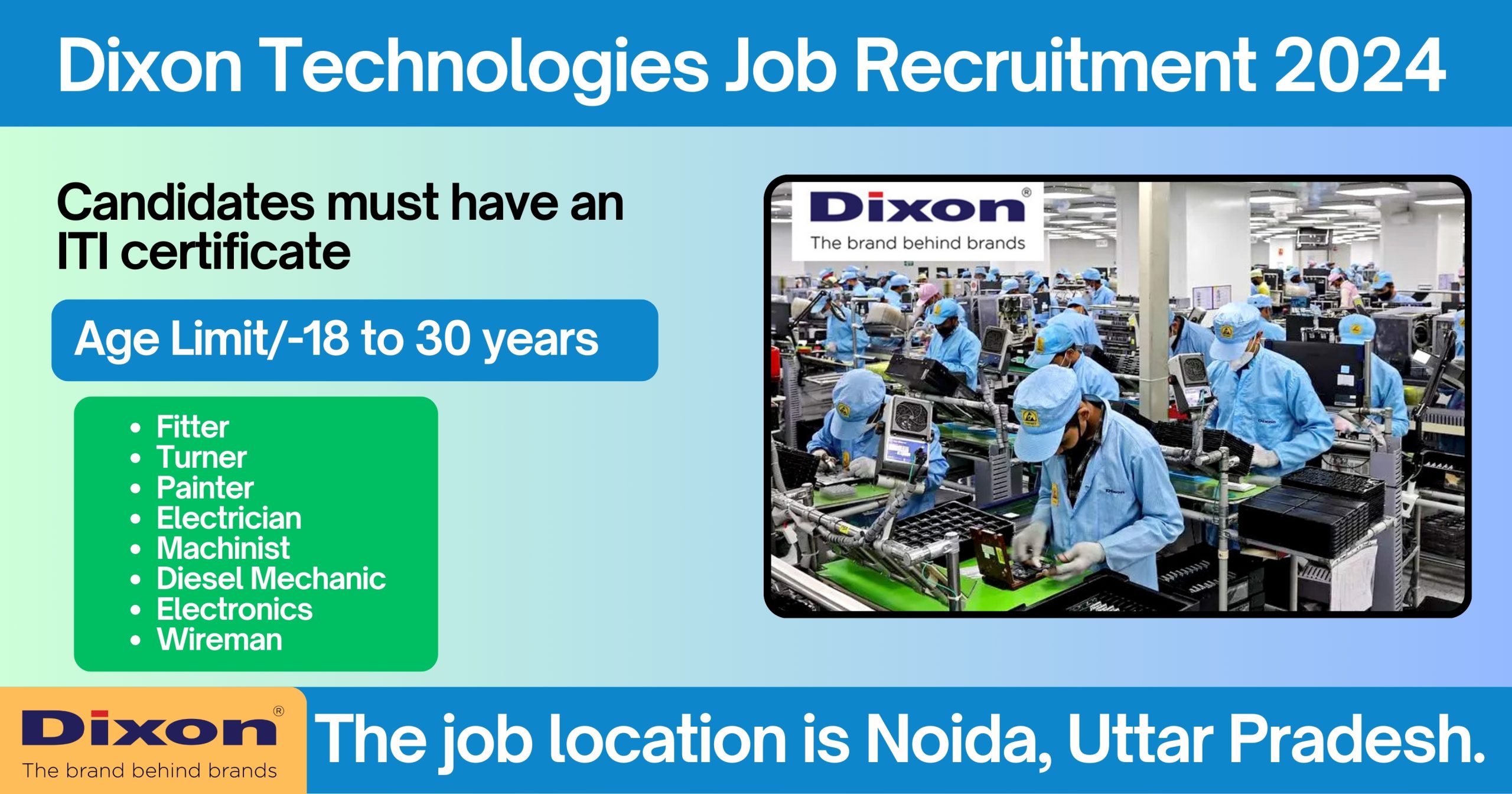 Dixon Technologies Job Recruitment 2024, Campus Placement Drive for ITI Pass Candidates